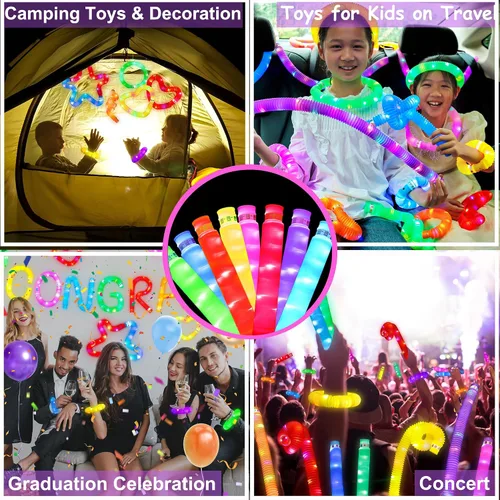 Vista 8 de UrChoice Varillas luminosas, 8 tubos LED Pop para fiesta, collares brillantes, juguetes de campamento iluminados, juego imaginativo, decoraciones