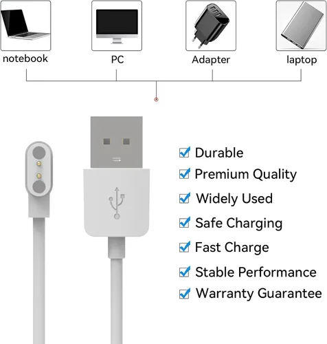 Vista 5 de Compatible con Woneligo W13 cargador de reloj inteligente 23.6 in, cable portátil USB, cable de carga magnético, cargador de repuesto para cargador