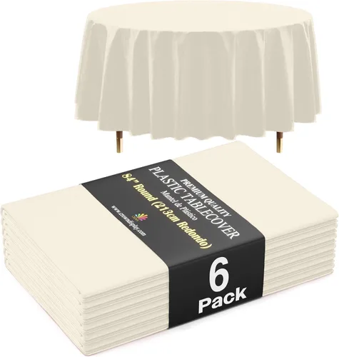 Vista 37 de Exquisite 66% Thicker Premium Aqua Round Tablecloth 0.5 Mil 6 Pack Plastic Table Cloth Disposable 84 Inch Round Plastic Tablecloth Won't Tear Easily