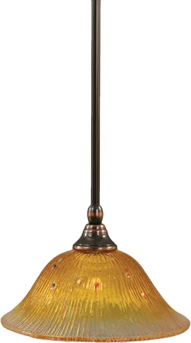 Vista 157 de Toltec Lighting Tallo Colgado Mini colgante, acabado de cobre negro, 3.5" cuadrado humo burbuja vidrio