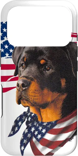 Vista 30 de Funda genial impresionante con la bandera estadounidense para iPhone 16 Rottweiler Dog