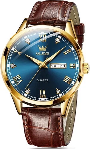 Vista 15 de OLEVS Amazon Watches, reloj de cuero marrón para hombre, reloj de fecha para hombre, reloj luminoso para hombre, reloj de vestir para hombre, reloj