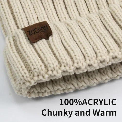 Vista 2 de ZOORON Gorro de punto de invierno para mujer con pompón de piel sintética, gorro de punto cálido para mujer