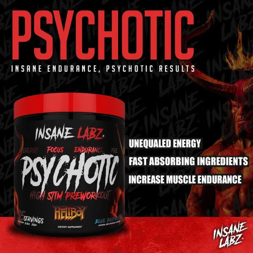 Vista 8 de Insane Labz Paquete Hellboy, psicótico Hellboy preentrenamiento y loco amino BCAA, aumenta la masa muscular, la fuerza, el enfoque y el tiempo