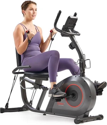Vista 8 de Sunny Health & Fitness Smart Recumbent Bike, Wide Cushioned Seat & Back, Indoor Cycling Machine for Adult/Seniors Home Exercise, Free SunnyFit App