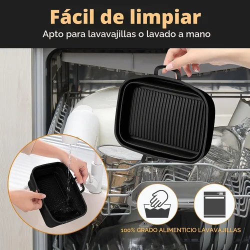 Vista 5 de Paquete de 2 sartenes plegables de silicona para freidora de aire para NINJA Foodi Dual de 8 y 10 cuartos, olla de cesta rectangular reutilizable
