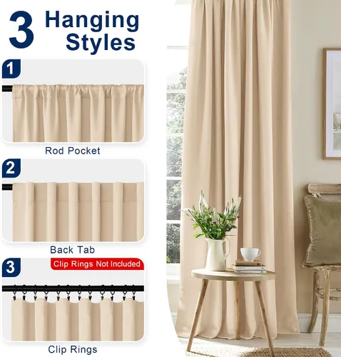 Vista 4 de [Usado] Hiasan Cortinas Opacas Beige de 84 Pulgadas de Largo, Cortinas Opacas con Cancelación de Ruido para Sala de Estar, Dormitorio, Bolsillo
