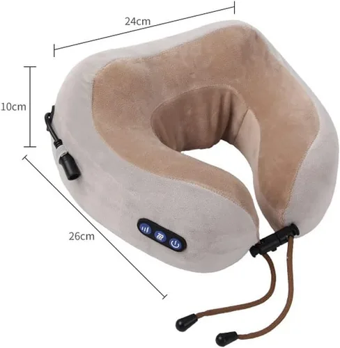 Vista 7 de Almohada de viaje, almohada de cuello de espuma viscoelástica, funda cómoda y transpirable, kit de viaje en avión con función de vibración de Rosa