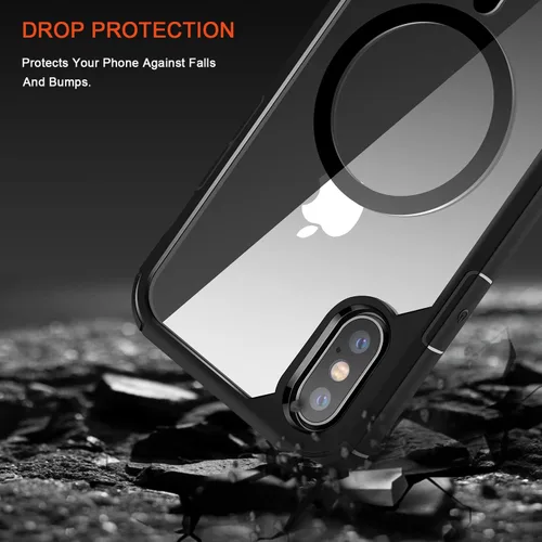 Vista 3 de TENDLIN Funda protectora transparente de parte trasera dura compatible con iPhone X/iPhone XS (negro, MagSafe)
