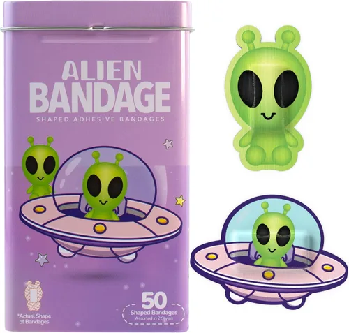 Vista 36 de BioSwiss Vendajes, juego de vendajes autoadhesivos en forma de alienígena de Halloween, sin látex, cuidado de heridas estériles, 24