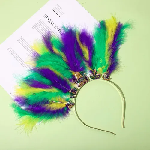 Vista 33 de YAHPERN Diademas de Mardi Gras para mujer, máscara de flor de lis, diadema de plumas de carnaval, accesorios para el cabello, regalos