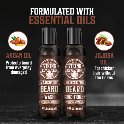 Vista 5 de Viking Revolution Lavado de barba y acondicionador de barba para hombres con aceite de argán y aceite de jojoba, suavizante y fortalecedor
