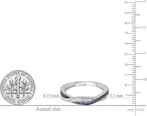 Vista 5 de Dazzlingrock Collection Anillo de compromiso redondo con zafiro azul y diamante blanco entrecruzado para mujer en oro macizo de 10 quilates