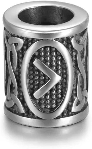 Vista 8 de 5 cuentas vikingas de acero inoxidable, cuentas espaciadoras de metal, cuentas espaciadoras de agujero grande, cuentas de tubo de plata antigua
