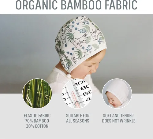 Vista 5 de KLUSHA Gorro de bebé de doble cara de bambú y algodón para recién nacidos, gorro de hospital reversible transpirable para todas las estaciones