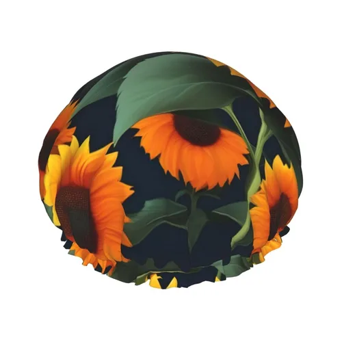 Vista 13 de Gorro de ducha reutilizable con estampado de mansiones embrujadas negras para mujer, doble capa impermeable, gorro de baño de secado rápido