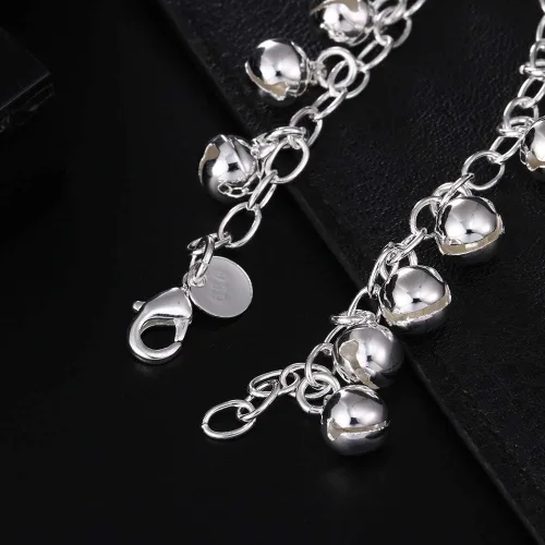 Vista 5 de Cutesmile Joyería de moda 925 plata esterlina campanas cadena ajustable pulseratobillera para mujer, Plata