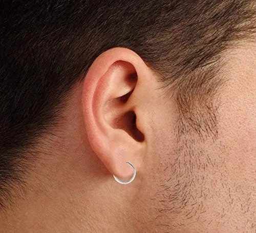 Vista 4 de Ritastephens Pendientes de aro unisex de plata de ley para hombre, Plata de ley