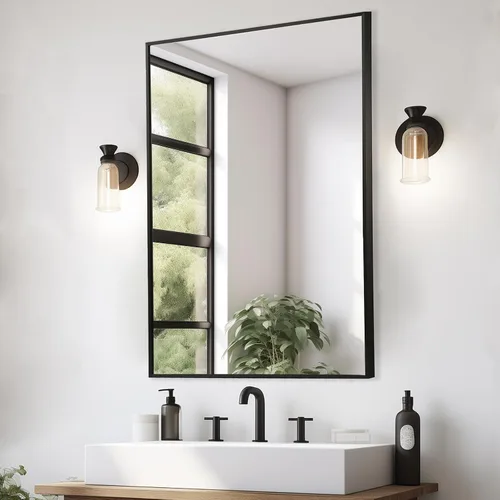 Vista 30 de Espejo de baño negro de 22"x30", espejo rectangular con marco de metal negro mate, espejo de tocador con esquinas cuadradas, espejo para pared Negro