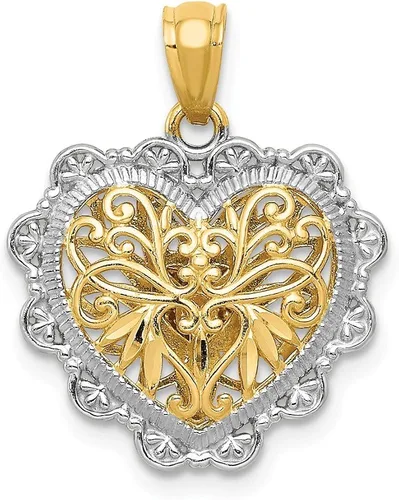 Vista 4 de Colgante reversible de corazón de filigrana de dos tonos amarillo y rosa de 14 quilates 0630in x 0787in Oro blanco