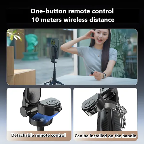 Vista 3 de Palo selfie magnético, 4 en 1 con control remoto, 4.3 pulgadas para vlogging Aluminum Alloy Rod, N52 Magnets, 10m Bluetooth Remote, 360° Rotation