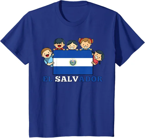 Vista 54 de Camiseta salvadoreña del Mes de la Herencia Hispana con la bandera de El Salvador para niños, Negro