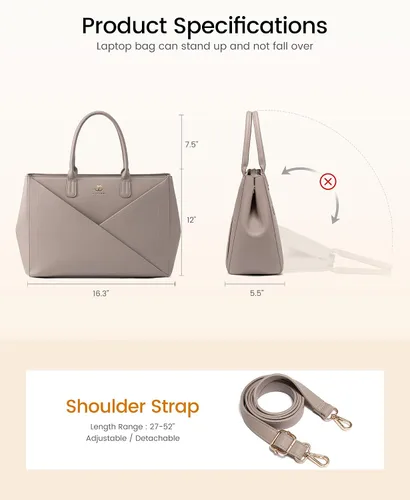 Vista 6 de LOVEVOOK Bolso para laptop de mano para mujer con portavasos grande, de 15.6 pulgadas, de PU, bolso de trabajo para maestra, bolso de mano