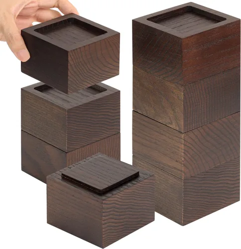 Vista 11 de FASONLA Elevadores de cama (juego de 4) – Elevadores de muebles de madera maciza de roble elevadores de altura de 2 pulgadas con agujero empotrado