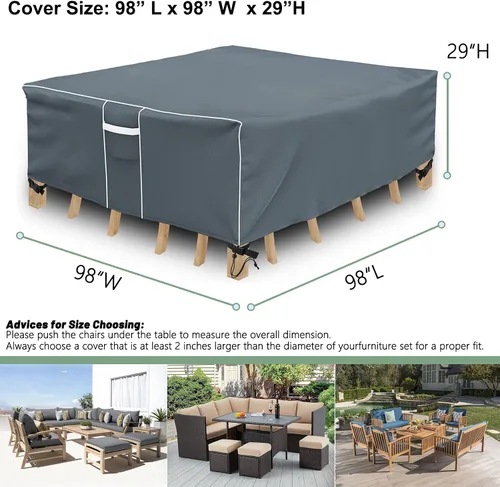 Vista 2 de Gasadar Fundas Cuadradas para Muebles de Patio, Funda Impermeable para Muebles de Exterior para Juego de Mesa de Comedor al Aire Libre, 600D