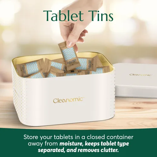 Vista 4 de CLEANOMIC Paquete de tabletas de limpieza de vidrio y espejo y lata para tabletas