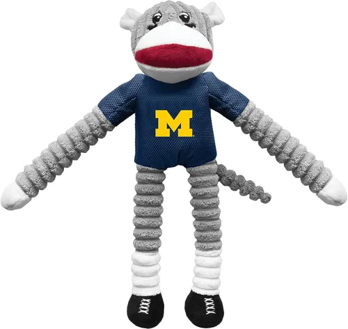 Vista 2 de Littlearth NCAA Michigan Wolverines Sock Monkey and Flying Disc - Conjunto de juguetes para mascotas, color del equipo, talla única