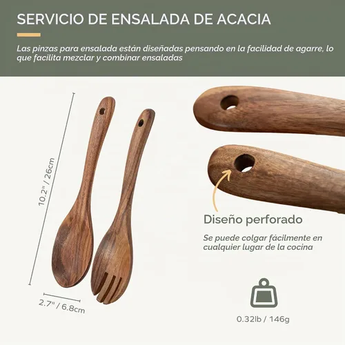 Vista 2 de Muso Wood Servidores de ensalada de acacia, 10 pulgadas, juego de 2