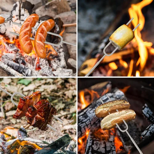 Vista 9 de Smores Sticks para hoguera, palos para asar malvaviscos de 32 pulgadas, tenedores extensibles de acero inoxidable con asas de madera, kit de 8