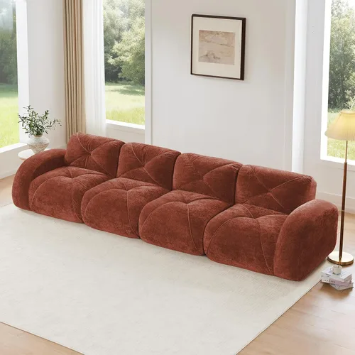 Vista 50 de Sofás modulares modulares de 110.6 pulgadas para sala de estar, sofá moderno de terciopelo sin hueso, no requiere montaje, cómodo sofá sin hueso