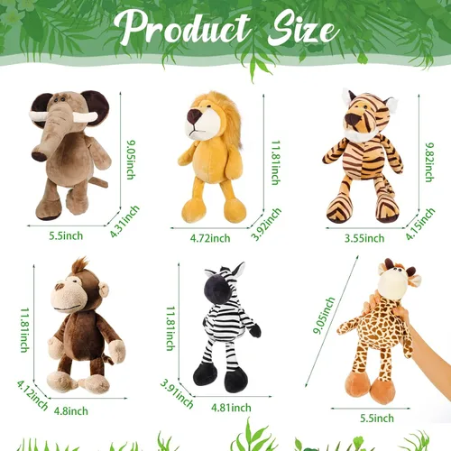 Vista 2 de Zhanmai - Juego de 6 animales de peluche de safari de animales de la selva para decoraciones VBS 2026, león, elefante, cebra, jirafa, tigre y mono