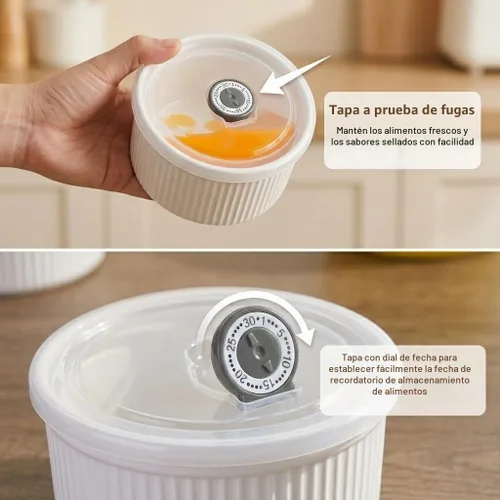 Vista 5 de Juego de 4 moldes de cerámica de 14 onzas con tapas, aptos para horno, creme brulee para horno, soufflé, pudín, postre, inmersión, sobras
