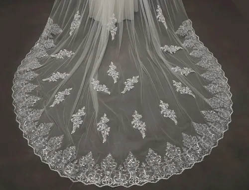 Vista 3 de EllieHouse Cathedral 1 Tier Sequin Lace Wedding Bridal Veil With Comb L81