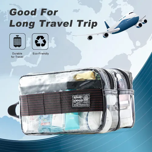 Vista 2 de Rough Enough - Juego de bolsas de aseo transparentes para viajar con asa, Neceser transparente para viajar