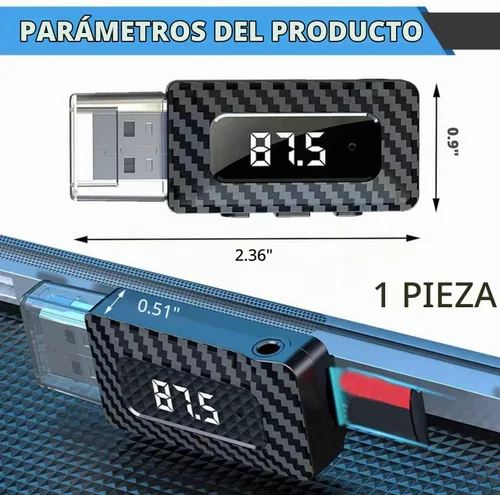 Vista 2 de Receptor Bluetooth USB para automóvil, pantalla LED HD, transmisor FM, adaptador de audio, DC 5V Plug and Play, receptor Bluetooth de frecuencia