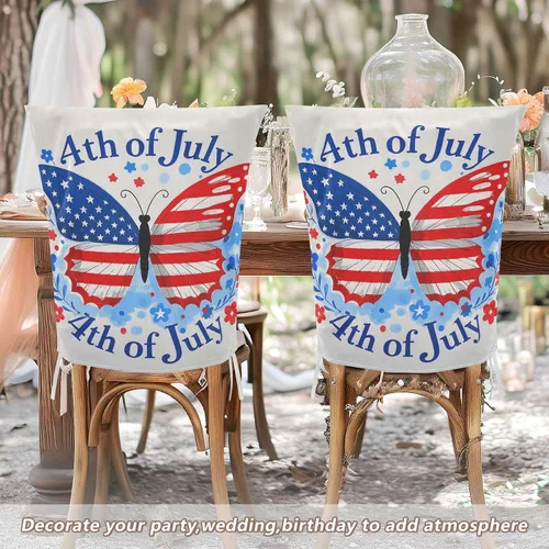 Vista 6 de 4th of July Independence Day Red Blue Butterfly Decorative Office Chair Slipcover for Family Gatherings Washable Slip Cover protectores de sillas