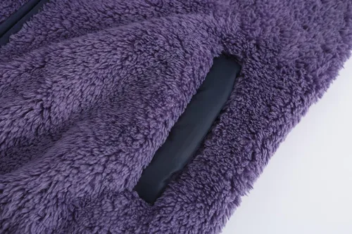 Vista 6 de Chaqueta sherpa de forro polar suave con capucha y cremallera completa para niña Violeta oscuro