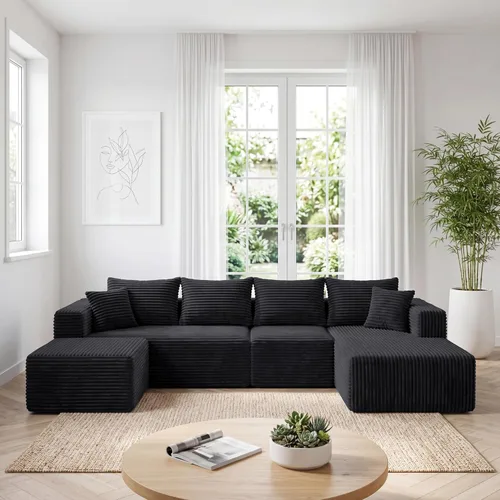 Vista 21 de Sofá modular deshuesado de 118 pulgadas con diván y otomano de pana de gran tamaño en forma de U, sofá de nube para asiento profundo para sala