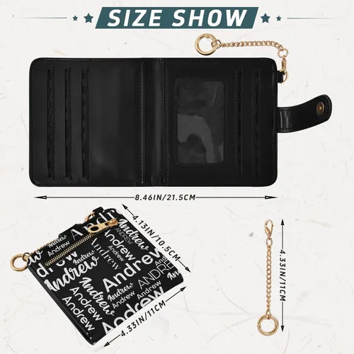 Vista 3 de Sinestour Custom Black pattern Small Wallet for Women RFID Blocking Leather Bifold Small Purse with Card Holder Zipper Coin Pocket ID Window