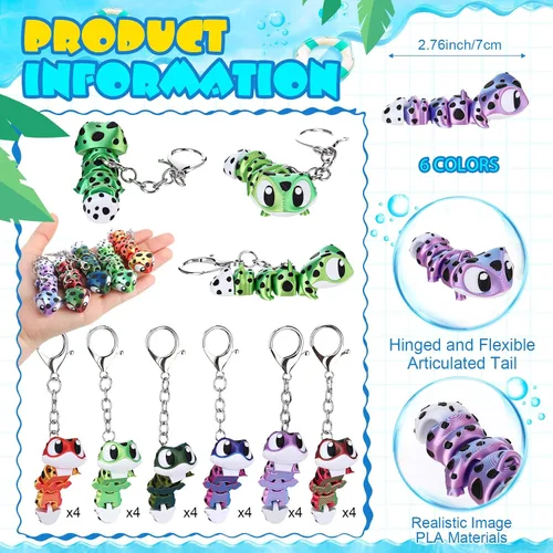 Vista 2 de Novabright 24 piezas 3D impreso leopardo Gecko llavero mini animal articulado flexible Fidget lindo regalo divertido para recuerdos de fiesta
