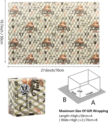 Vista 7 de Papel de regalo para el día del padre, 6 hojas de papel de regalo para hombres y papá, papel de regalo de estraza con bigote jazz sombrero traje
