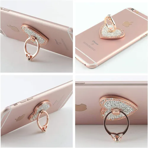 Vista 2 de Soporte de anillo para teléfono celular, rotación de 360°, agarre de anillo de dedo de metal con diamante para iPhone, iPod, iPad, Samsung Galaxy