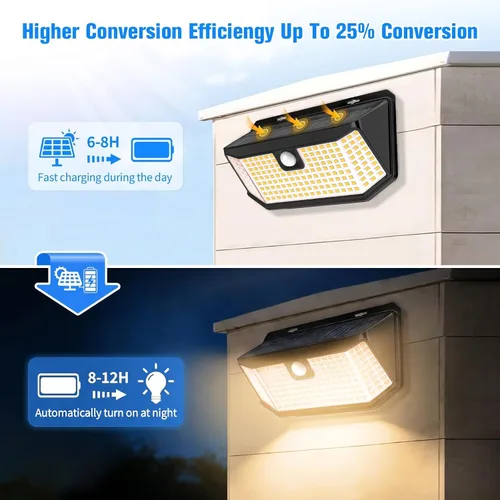 Vista 2 de Aootek Luces solares para exteriores, 182 LED, 2500 lúmenes, luz solar con sensor de movimiento, IP65, impermeable, gran angular, para patio