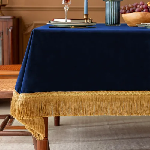 Vista 7 de F-CHU - Funda de terciopelo negro de lujo para mesita de noche con flecos dorados, mantel decorativo para mesita de noche, a prueba de polvo