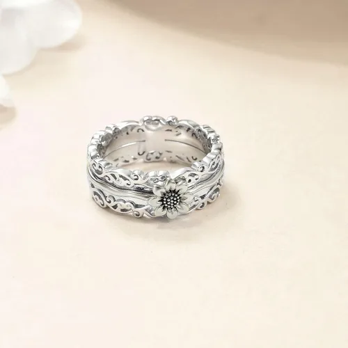 Vista 27 de VONALA Anillos giratorios de plata esterlina 925 con diseño de filigrana y girasol, cruz, piedra lunar, ágata musgo, anillos giratorios