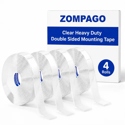 Vista 10 de ZOMPAGO Cinta de doble cara resistente (1.18 pulgadas x 9.84 pies), cinta de montaje nano transparente, tiras adhesivas impermeables de dos caras